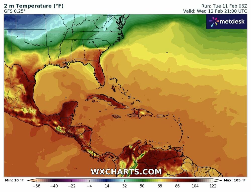 Mapa de temperaturas para el 12 de febrero de 2025