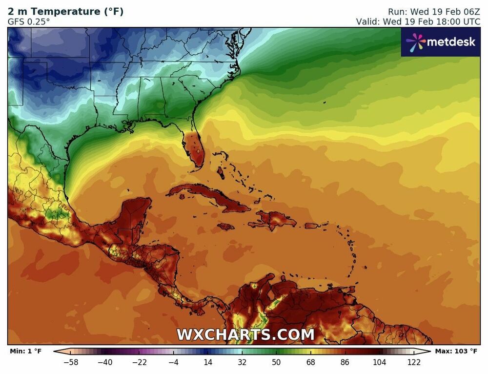 Mapa de temperaturas – Pronóstico para México hoy, 19 de febrero