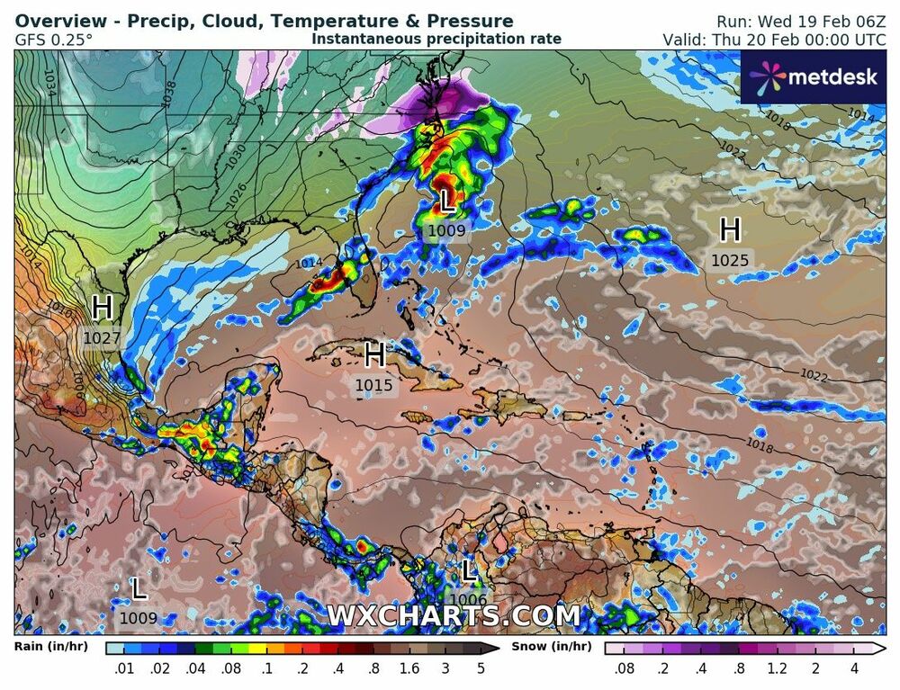 Mapa de precipitaciones – Pronóstico para México hoy, 19 de febrero